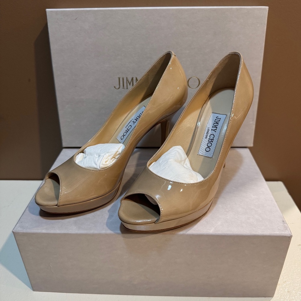 Jimmy Choo Luna Nude Peep Toes - Size 36